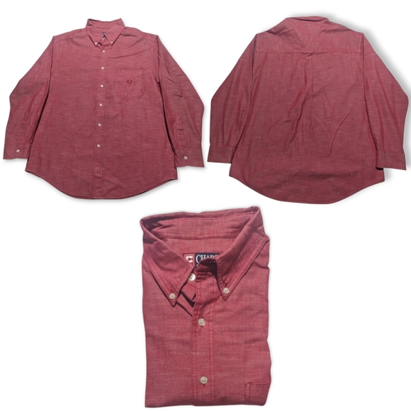 Chaps Ralph Lauren Shirt Mens L Button Down Heather Red Denim Chambray EUC - Picture 1 of 4